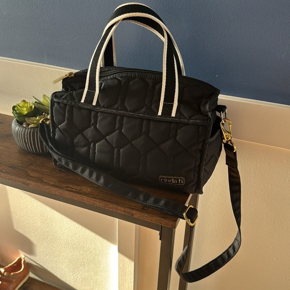 Cinda b Crossbody Satchel - black white and gold tone accents - Picture 2 of 14